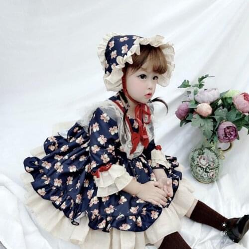 Miayii Baby Clothing Spanish Vintage Lolita Ball Gown Lace Bow Print Birthday Party Easter Cute Princess Dress For Girls A75
