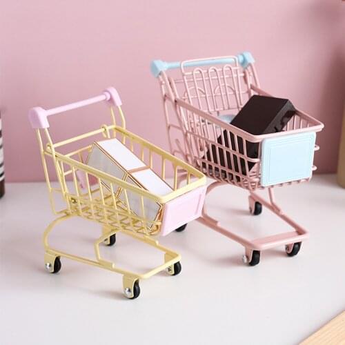 Mini Supermarket Handcart Storage Shopping Toy Basket Home Cart Desktop Decor Storage Toy Gift for Kid Handcart Home Decor