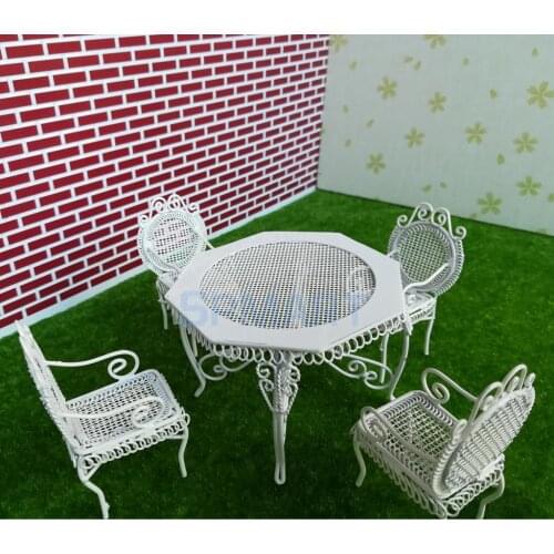 1/12 Scale Dollhouse Miniature Furniture White or Black Octagonal Table with 4 Chairs Model Set for 12th Dolls House Accessory