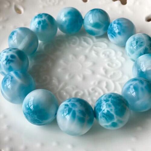 Genuine Natural Blue Ice Larimar Round Beads Top Quality Larimar 16mm Water Pattern Women Man Bracelet AAAAA Certificate