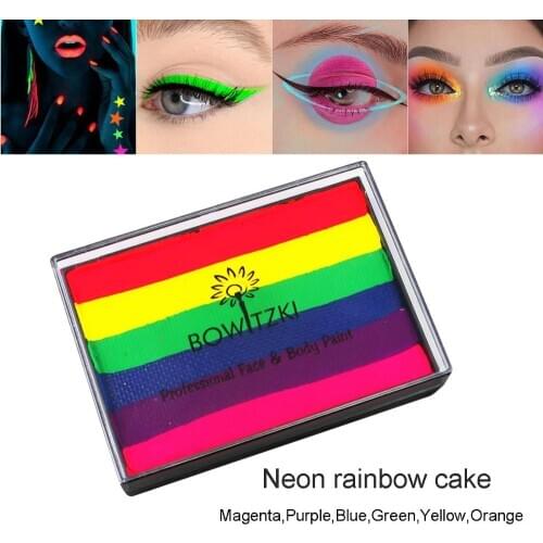Bowitzki UV Glow Split Cakes Neon Rainbow Water actived eyeliner Face Paints Body Painting Makeup eyeshadow 50g