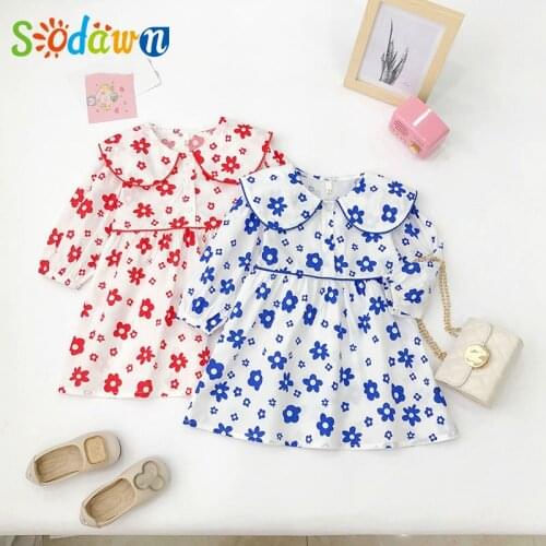 Sodawn New Long Sleeve Doll Spring Girls' Dresses Collar Floral Princess Dress Toddler Baby Clothes Cute Childrens Dress