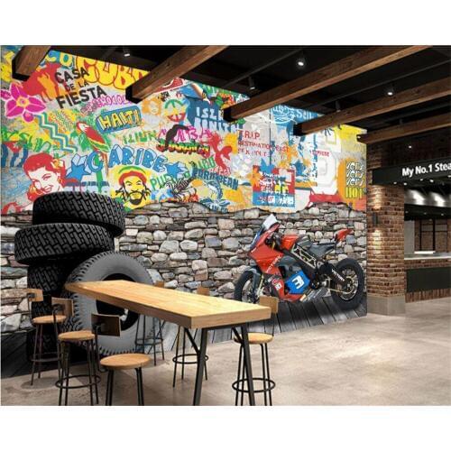 Beibehang Custom Wallpaper Tooling Background Hotel Dining Decoration Mural Motorcycle Street Graffiti Brick Wall 3d wallpaper