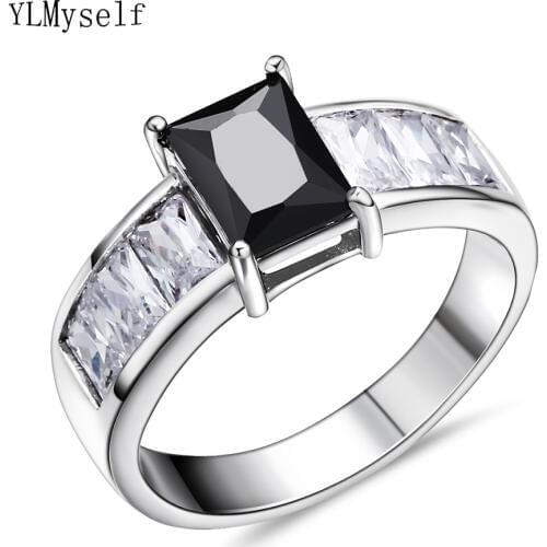 Rectangle Ring Jet/Clear AAA Cubic Zirconia Jewellery for Women Good Handmade Female Jewelry Charm ring