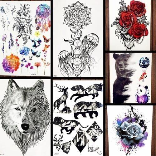 Sexy Red Rose Flower Temporary Tattoo Stickers Women Body Art Tattoo Arm Sleeve 21x15CM Large Fake Flash Waterproof Tatoo Henna