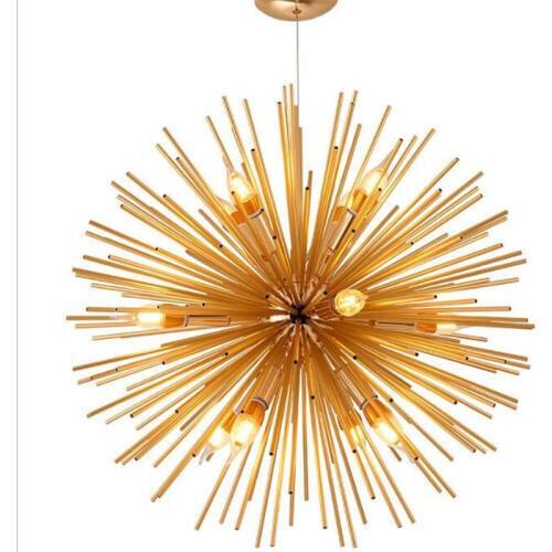 Modern Luxurious Dandelion Gold Alloy Pipes Pendant Light for Dining Room Parlor Bar Restaurant Creative Metal Suspension 1828