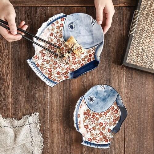 Creative Ceramic Fish-shaped Flower Dinner Plate Hand-painted Irregular Shaped Plate Snack Sushi Plate Kitchen Tableware Decor