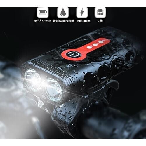 Bicycle Light Upgrade USB Rechargeable L2 LED Front Bike Handlebar Lamp Cycling Headlight with Built-in Battery