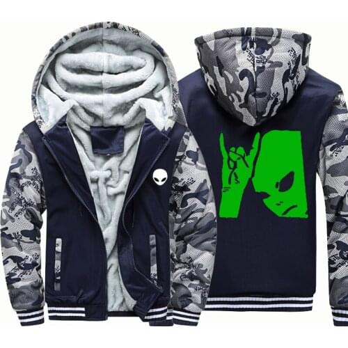 Alien Kawaii graphic windbreak outwear coat men warm hoodie man thick Camouflage Sleeve causal winter Jacket hoody men clothes