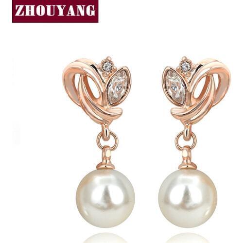 Top Quality Imitation Pearl Rose Gold Color Earrings Jewelry Austrian Crystal ZYE224 ZYE166