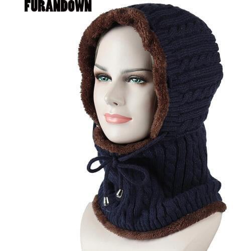 Women winter hat with ears warm fleece liner knitted beanies for ladies men Beanie Outdoor windproof head cap scarf