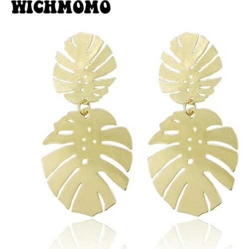 2019 New Trendy 70mm 1 Pair High Quality Zinc Alloy Gold Big Leaves Dangle Earrings for Girls Party Gifts Accessories