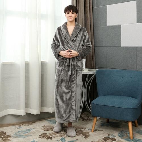 Male Winter New Long Sleeve Bathrobe Flannel Sleepwear Solid Color Kimono Robe Gown Casual Home Wear Size M XL 3XL Men Nightgown