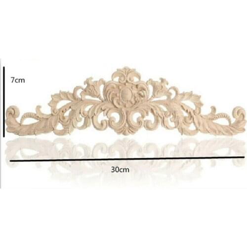 1pc Wooden Carved Applique DIY Decor Furniture Stickers Wardrobe Decoration Wood Color Decal 30x8.5x0.8cm