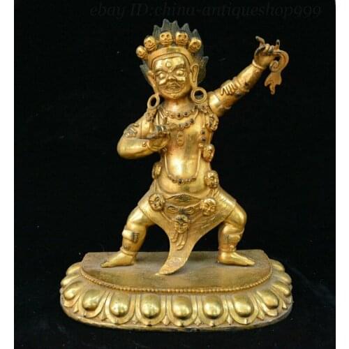 11" Old Tibet Buddhism Temple Bronze Gilt Mahakala Wrathful Deity Buddha Statue