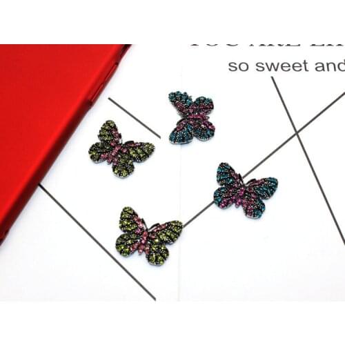 2pcs per lot Min.$15 (Mixed Order) 2.5cm*2cm Rhinestones Butterfly Cell Phone Cloth Hat DIY Alloy Decoration