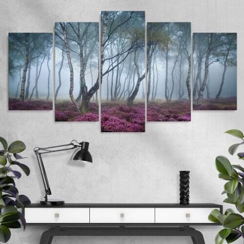 5 Piece Wall Art Canvas Landscape Poster Foggy Fores Picture Home Decor Modern Living Room & Bedroom Decoration Paintings
