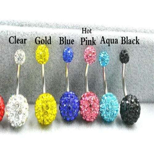 50pcs Full Crystal Gems Navel Belly Ring Button Bar Body Piercing Jewelry 14G 10MM Balls Sex Shine Navel Piercing Free Shipping