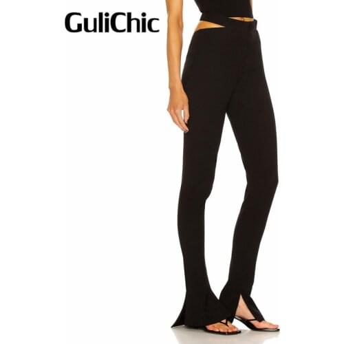 6.15 HIGH END QUALITY Fashion Sexy Hollow Out Split Pants High Waist Slim Flare Pants Women