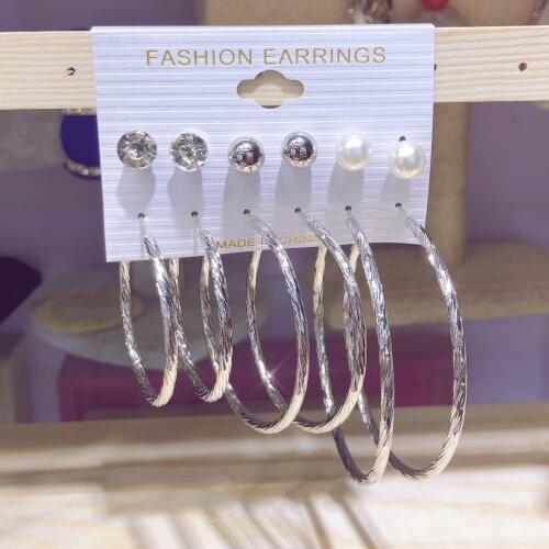 Ximei Amazing Big 6 pairs/sets Heart shape Hoop Earring Metal Stud Fashion For Women Girl Hyperbole Jewelry Earring