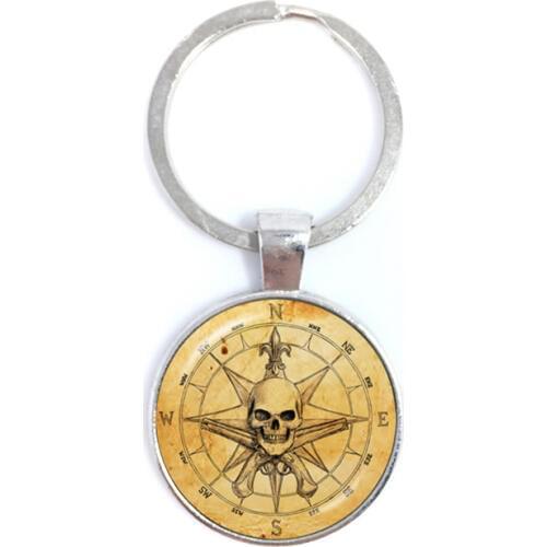 Best Friend Compass Glass Cabochon Charm Keychain Couple Gift Husband Wife , Boyfriend Girlfriend ,Anniversary Gift Keyring