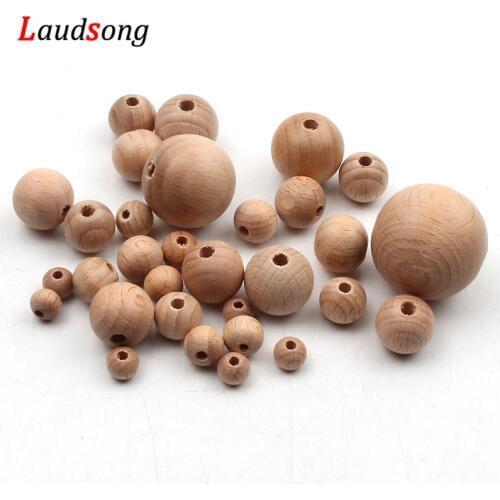 Natural Beech Round Ball Lead-free Loose Beads 8-30mm Eco-friendly Wooden Beads For Jewelry Making Diy Teething Pacifier Chains
