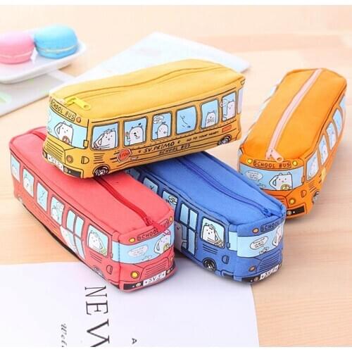 Creative School Bus Pencil Bag Canvas Cartoon Bus Pencil Cases for Girls Boys Stationery Organzier Case Pen Bag School Supplies