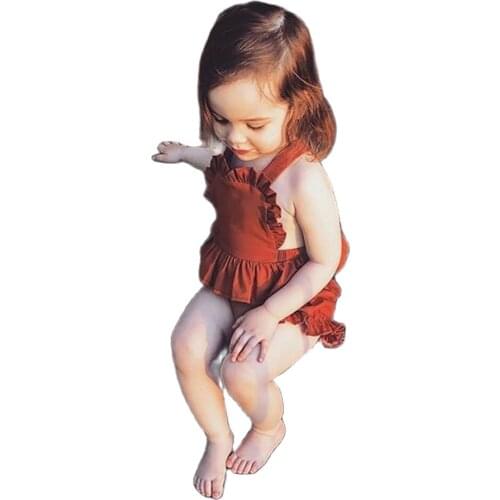 Ins Style Childrens Clothing Summer New Girls Solid Color Cotton Linen Flying Sleeve Top PP Hot Pants Two-Piece Suit