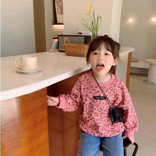 Cultiseed Girls Kids Cute Sweet Pink Leopard Pullovers Hoodies Tops Teens Children Long Sleeve Loose Casual Sweatshirts Coats
