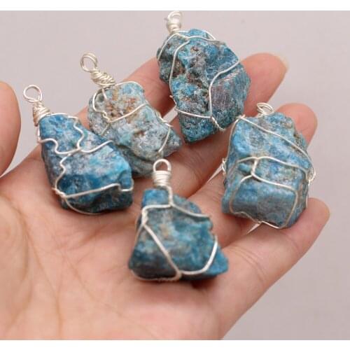 Explosive Natural Blue Turquoise Gold Wire Pendant DIY Elegant Charm Necklace Sweater Chain Key Ring Jewelry Accessories Making