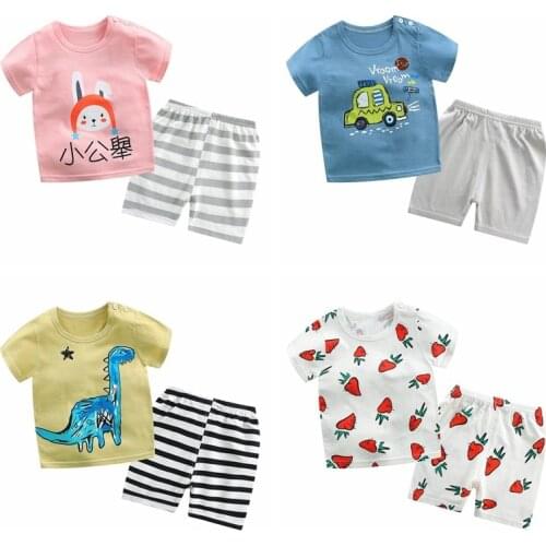 Summer New Toddler Baby Clothes 2pcs Kids Boys Girls Cartoon Print T-shirt+ Pants Suit Childrens Outfit Clothing Sets 0-6 Yrs