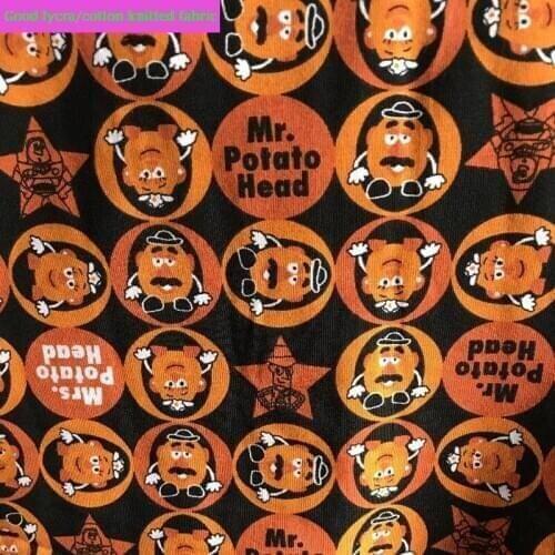 Good Stretch Cotton/lycra knitted Fabric European/American Anime Mrs. Potato Head Print Fabric DIY Sewing Baby T-shirt Clothing
