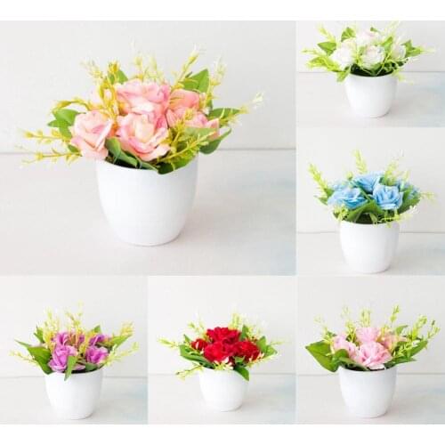 Artificial Potted Bouquet Rose Flower Pot Vivid Plastic Table Ornaments Simulation Floral Bonsai for Home Office Decoration