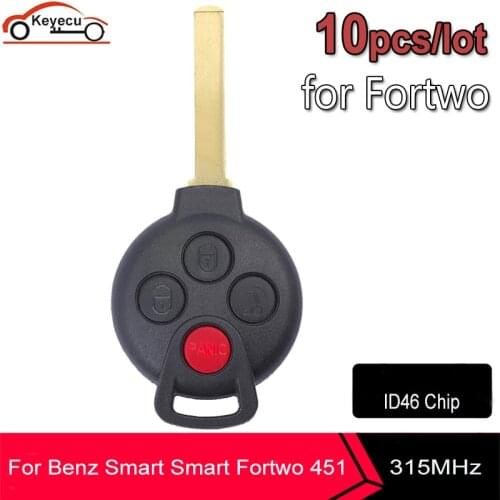 KEYECU 10pcs/lot 4 Buttons Remote Car Key for Mercedes-Benz Smart Fortwo 451 2007 2008 2009 2010 2011 2012 2013 315Mhz ID46