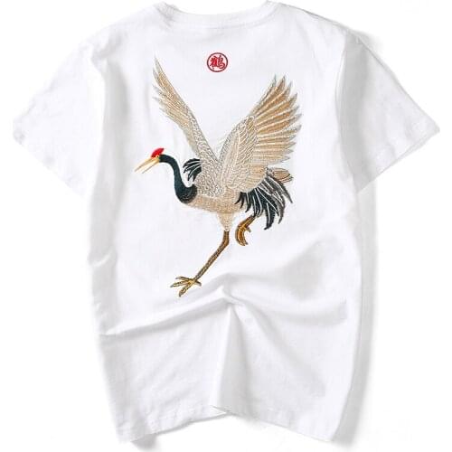 Chinese Style Fashion Embroidery Crane T shirt Men 2018 Short Sleeve Slim Plus Size Hip Hop Streetwear Funny T-shirt Tops