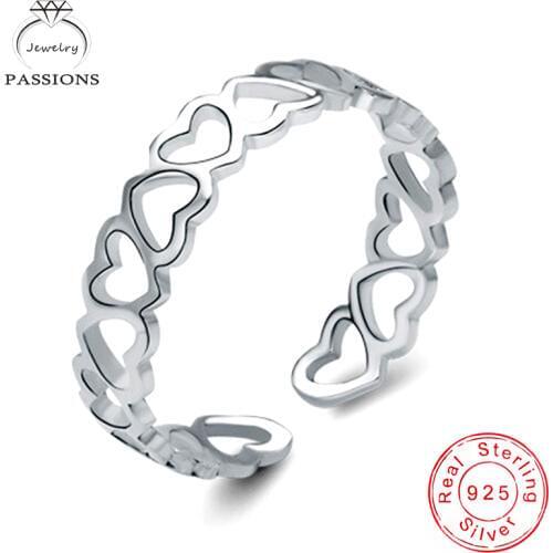 LYNNE Jewelry Fashion 925 Sterling Silver Ring Wholesale Vintage Hollow Love Heart Open Resizable Rings Women Accessories Gift