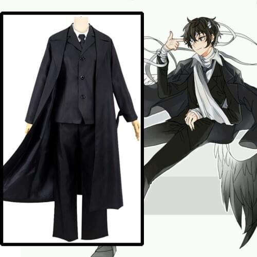Anime Comic Stray Dogs Cosplay Costumes dazai osamu Cosplay Costume Uniforms Men Black Clothes Overcoat Suits Cartoon Cosplay