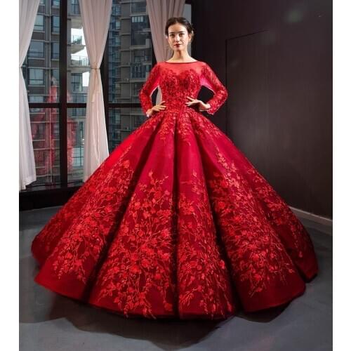 Red quinceanera dresses ball gown full shoulder long sleeve sweet puffy dresses luxury свадебные платья robes de cocktail