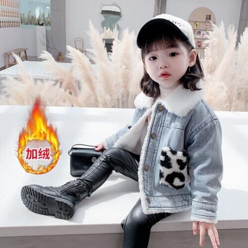 Jacket for Girls Boys Autumn Winter Plus Cashmere Thicken Jeans Coat Children Clothes Warm Fashion Baby Denim Jackets 2-6Y