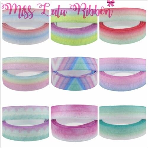 5/8"16mm Gradient Color Series Purple Pink Printed Fold Over Elastic Ribbon DIY Party Decor Hair Band Making 50yards/roll