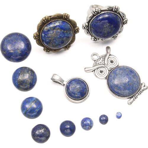 Natural Stone Lapis lazuli Cabochon Beads Flat Back Round No Hole Loose Beads For jewelry making DIY Ring Necklace accessories