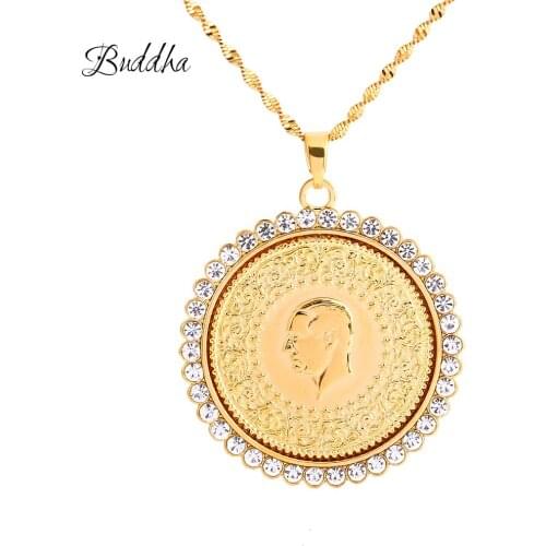 Fashion Men Islamic Allah Statement Necklace Gold-color Muslim Allah Arabic Styles Rhinestone Middle East Jewelry