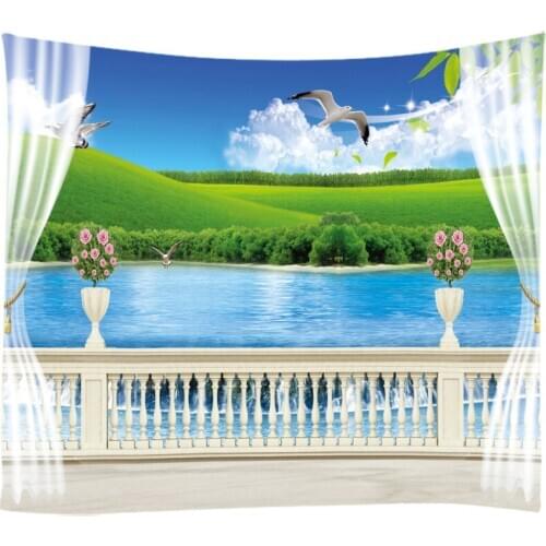 Windows Scenery Tapestry Wall Hanging Cloth Bed Spread Beach Towel Table Cloth Yoga Mat House Decoration Living Room Decoration