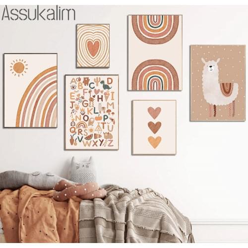 Nursery Wall Poster Sunshine Rainbow Canvas Painting Cactus Print Heart Posters Nordic Wall Pictures For Baby Room Decoration