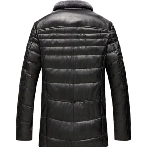 New Winter Genuine Leather Jacket for Men Sheepskin Down Jacket Real Wool Collar Black Coat Man Jaqueta Couro KJ567