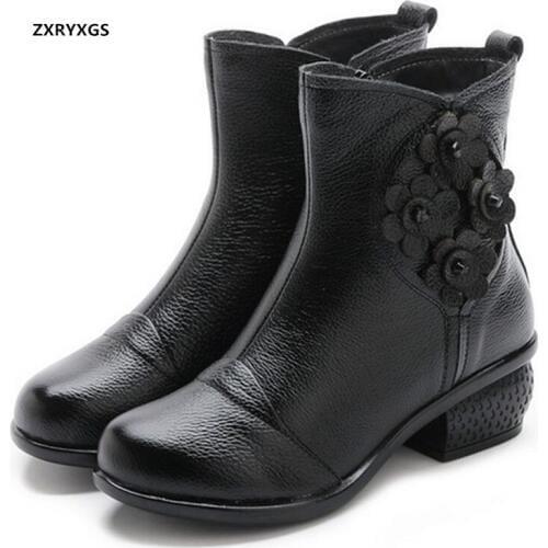 2020 new classic flower autumn boots Womens Boots large size thick heel non-slip warm winter boots snow shoes woman ankle boots
