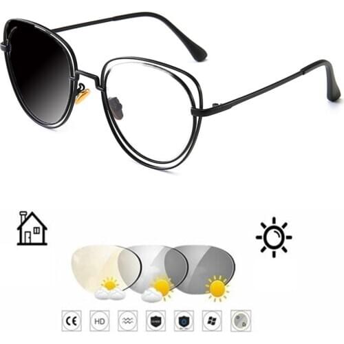Retro Round Hollow Double Frame Black Photochromic Grey Reading Glasses +0.75 +1 +1.25 +1.5 +1.75 +2 +2.25 +2.5 +2.75 To +4