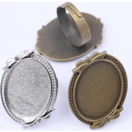 5pcs Fit 18x25mm Oval Cabochon Adjustable Blank Ring Base Settings Antique Bronze Silver Diy Bezels For Rings Jewelry Making