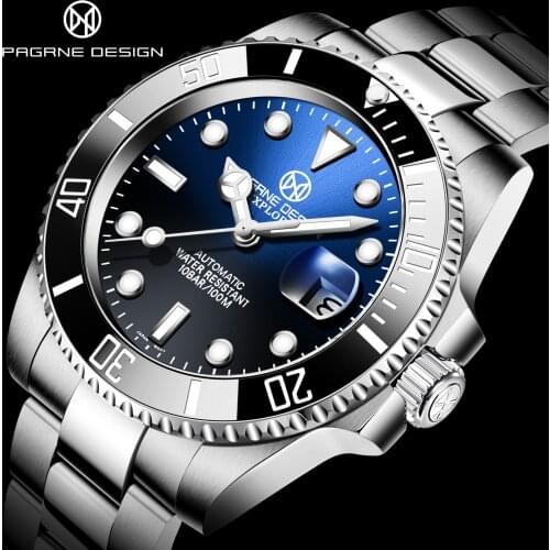 Pagrne Design 2021 New Mens Stainless Steel Automatic Mechanical Watch NH35A Sapphire Waterproof Clock Luxury Relogio Masculino