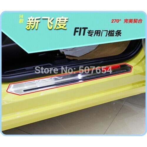 Higher star stainless steel 4pcs dual tone door sills scuff footplate/protection pedal sticker for Honda Fit,Jazz 2014